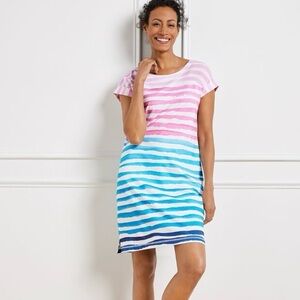 NWOT T by Talbots Watercolor Stripe Lace-Up Back Shift Dress Nautical Vacation L